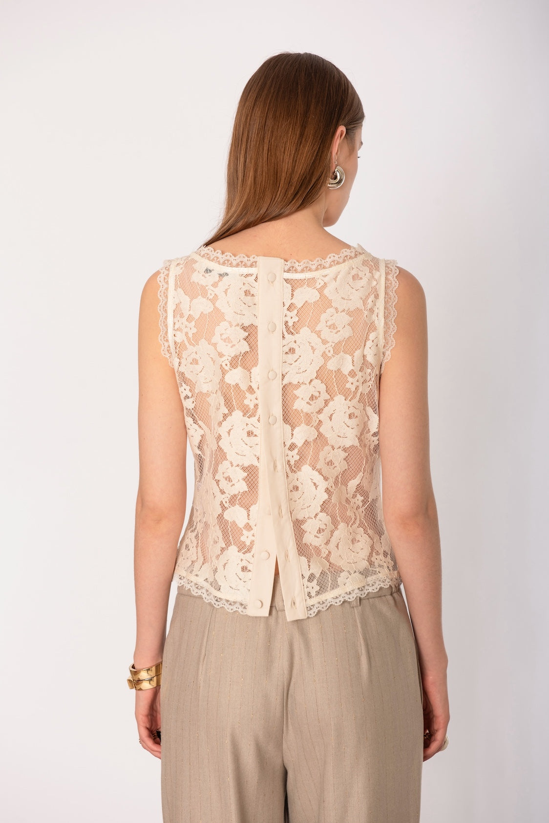 Top bustino pizzo bottoni schiena