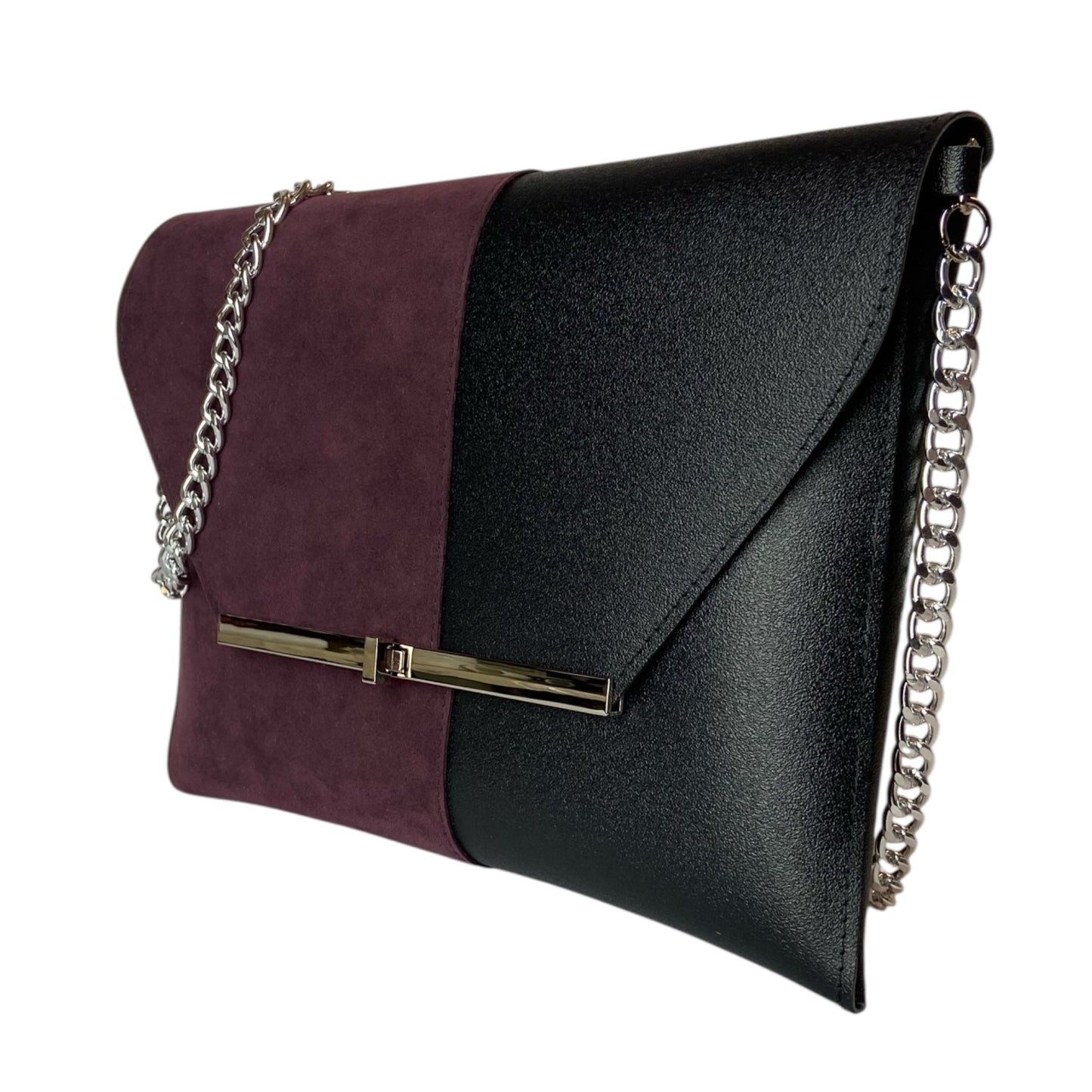 Clutch Maxi Bordeaux & Nero Satinato - Borsa donna a mano e tracolla