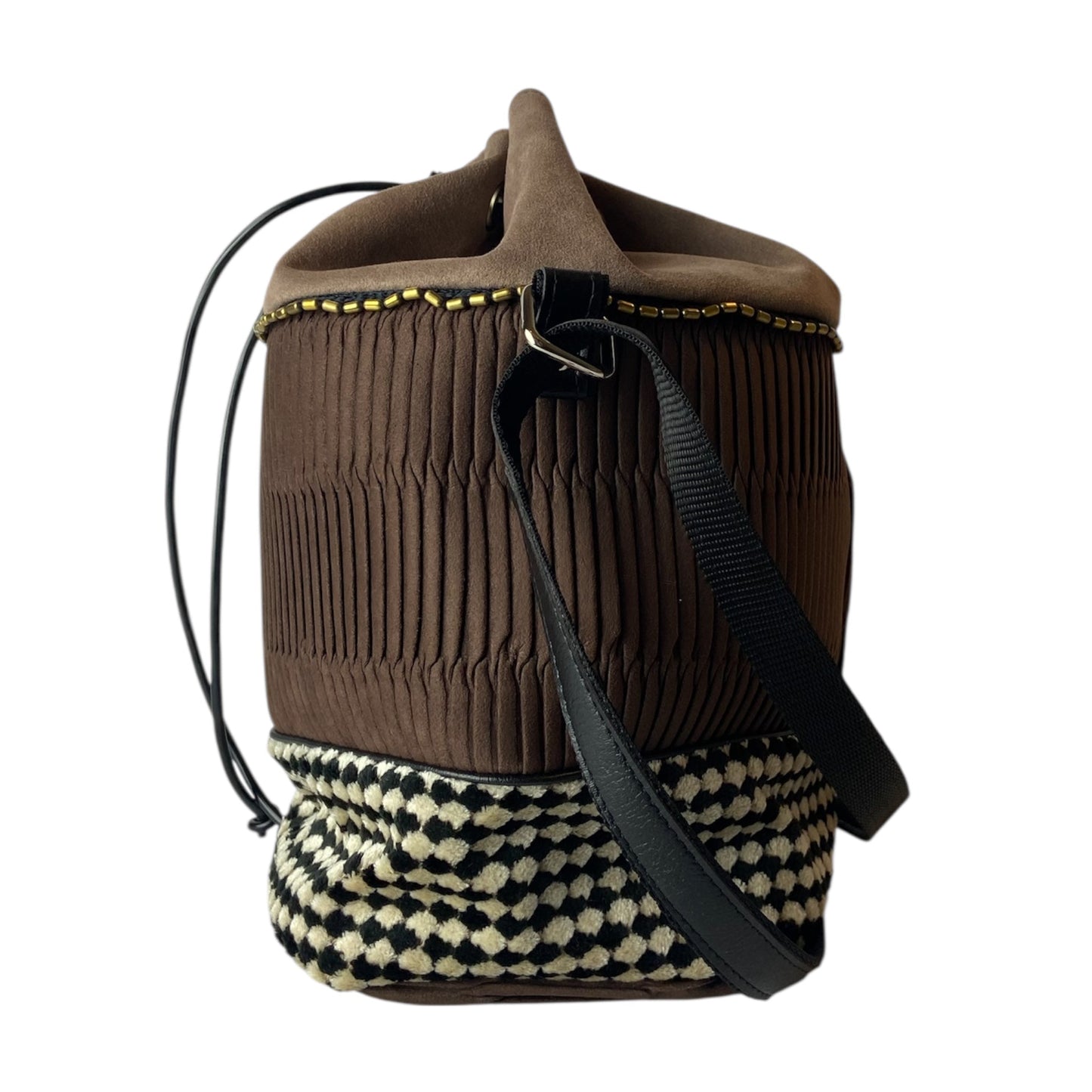 Secchiello Marrone & Pied de Poule - Borsa donna a tracolla