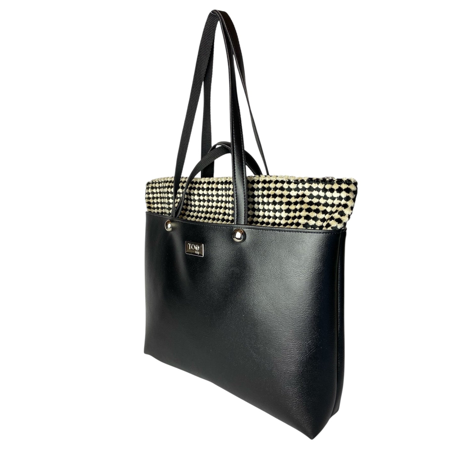 Shopper Black & Pied de Poule - Borsa donna a mano e spalla