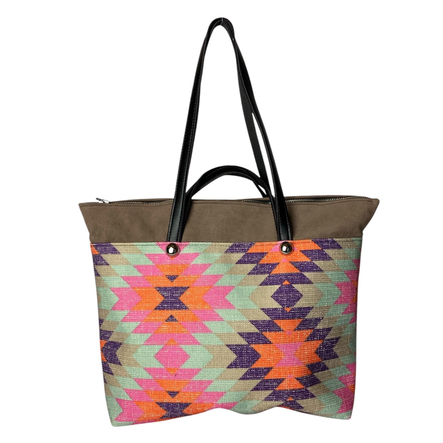 Shopper Geo & Taupe - Borsa donna a mano e spalla