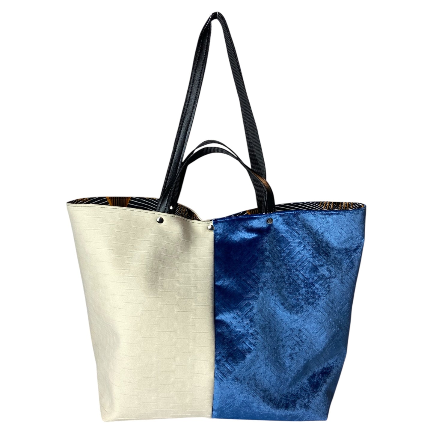 Tote Blue & Cream - Borsa donna a mano e a spalla