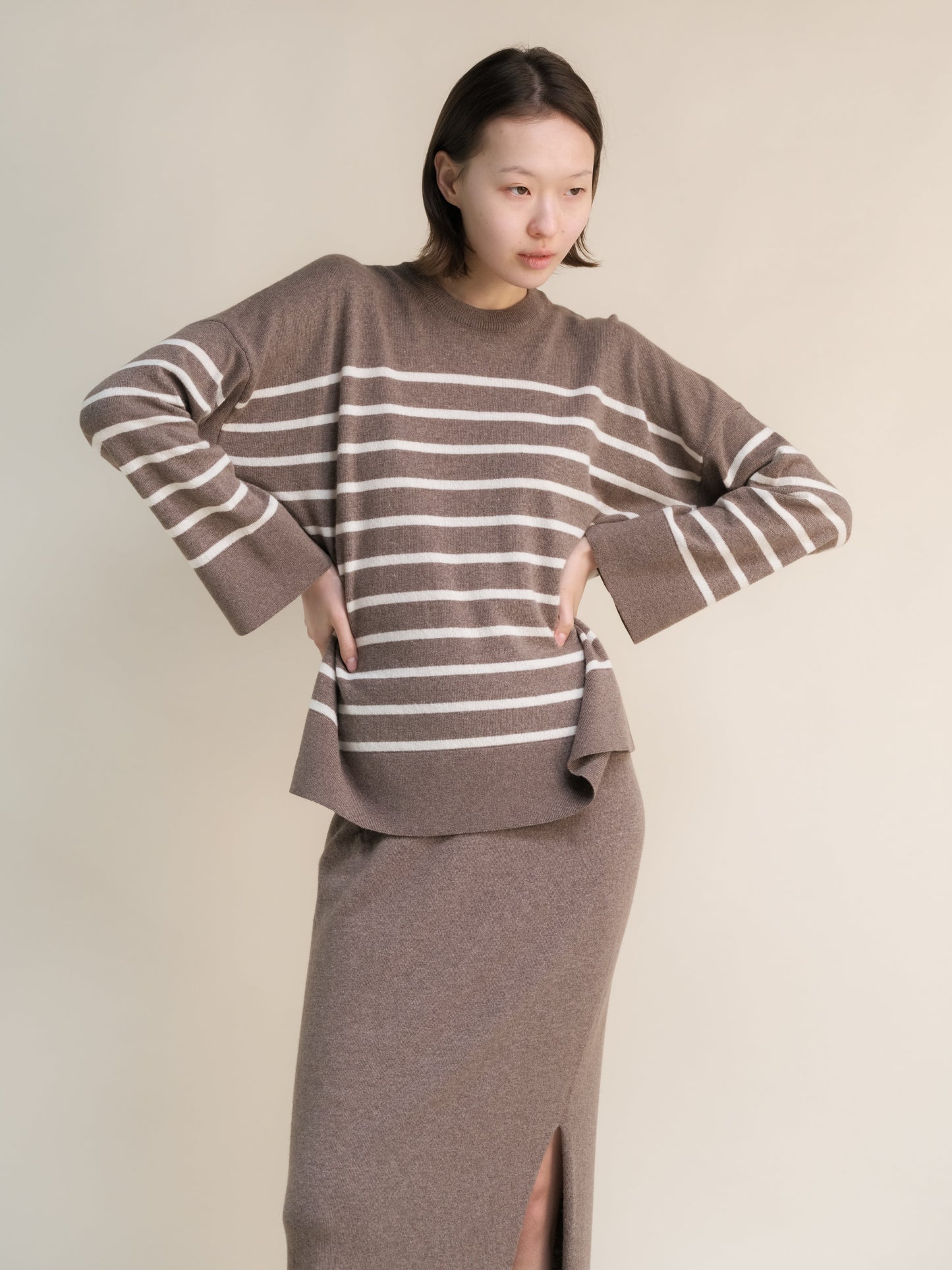 Cashmere Mix Striped Crewneck Sweater