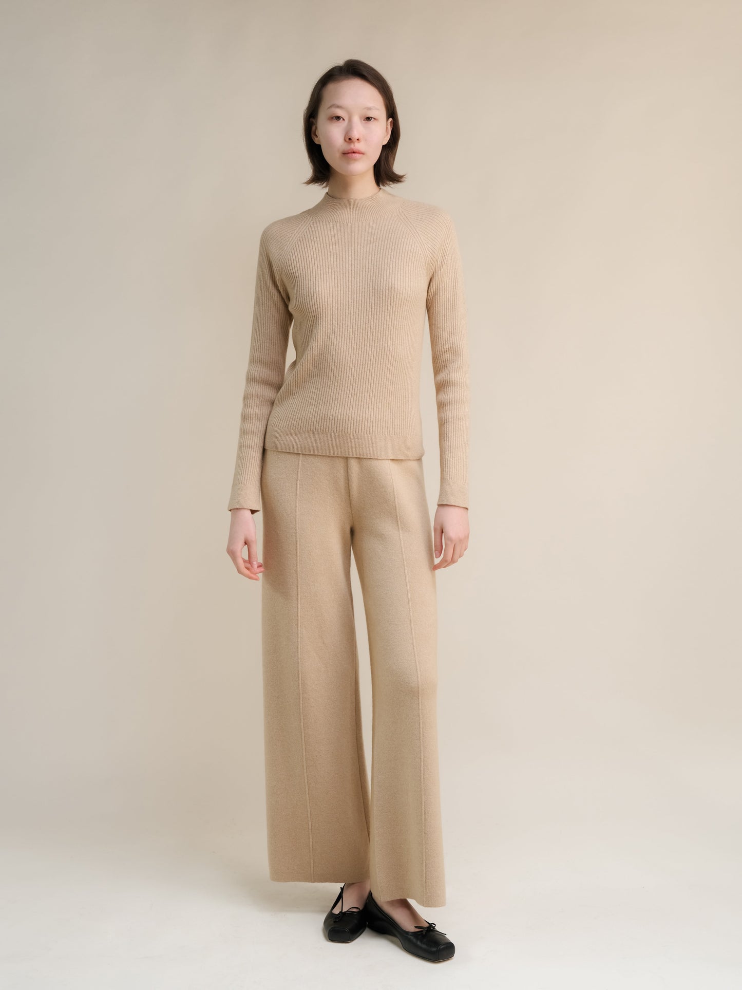 Cashmere Mix Ribbed Mock Neck Sweater (3D-Knit)