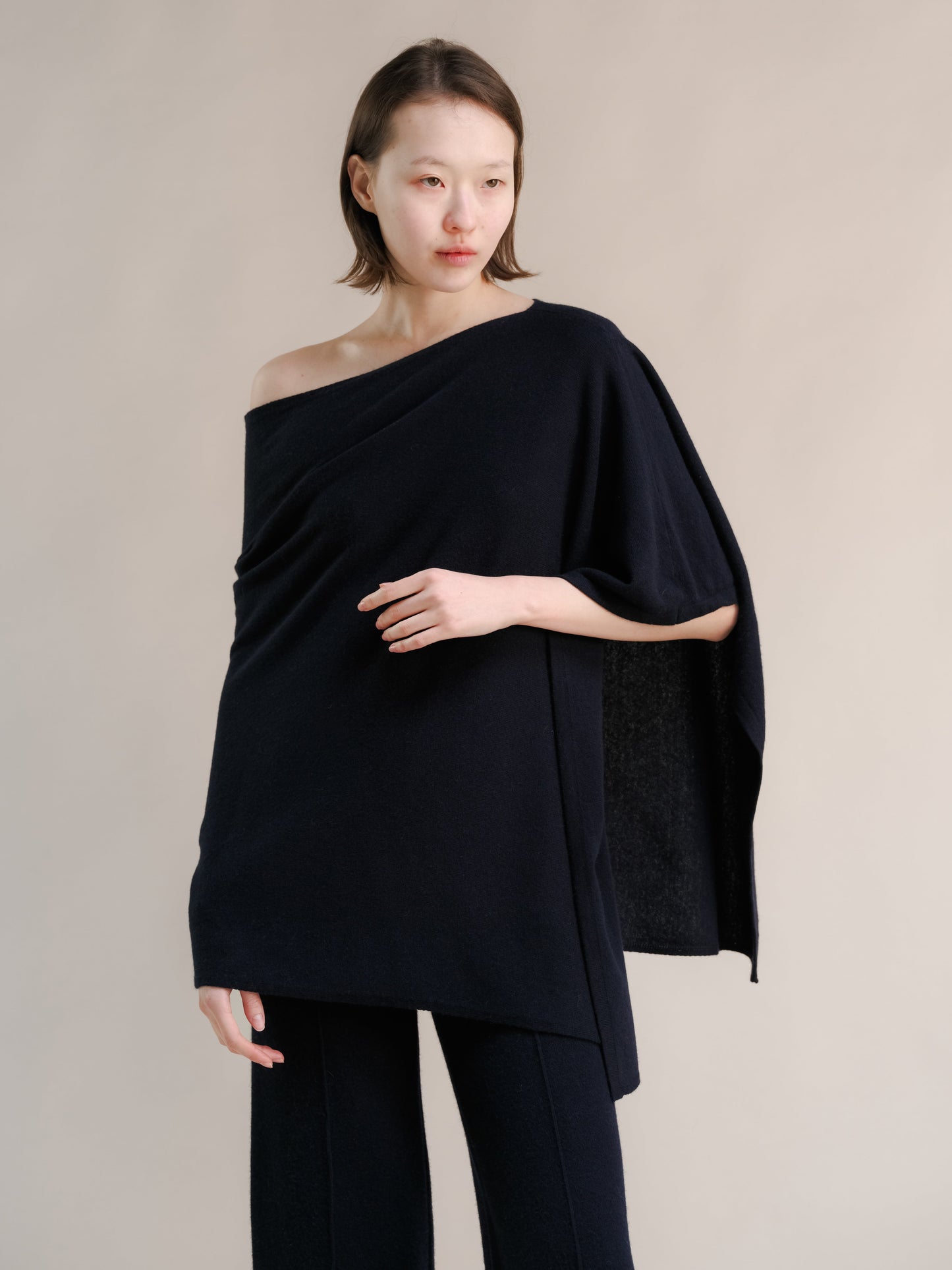 Cashmere Mix Asymmetric Poncho