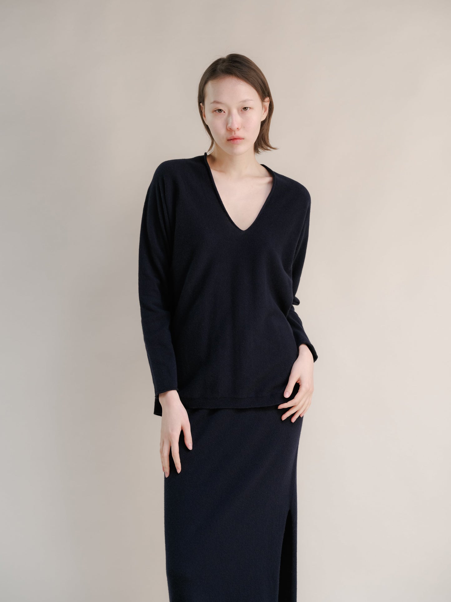 Cashmere Mix Maxi V Neck (3D-Knit)