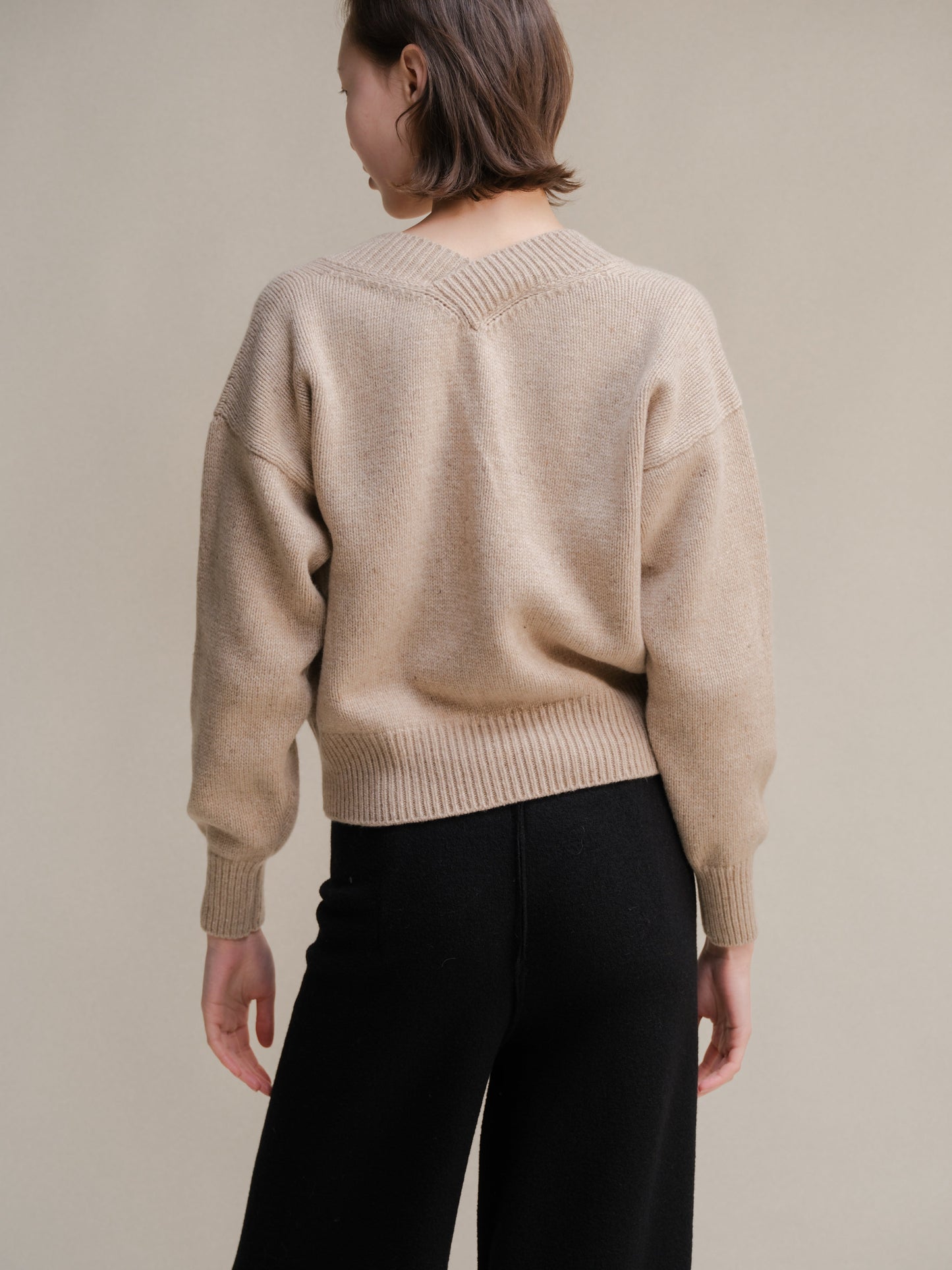 Tweed Cropped Double V-Neck Sweater