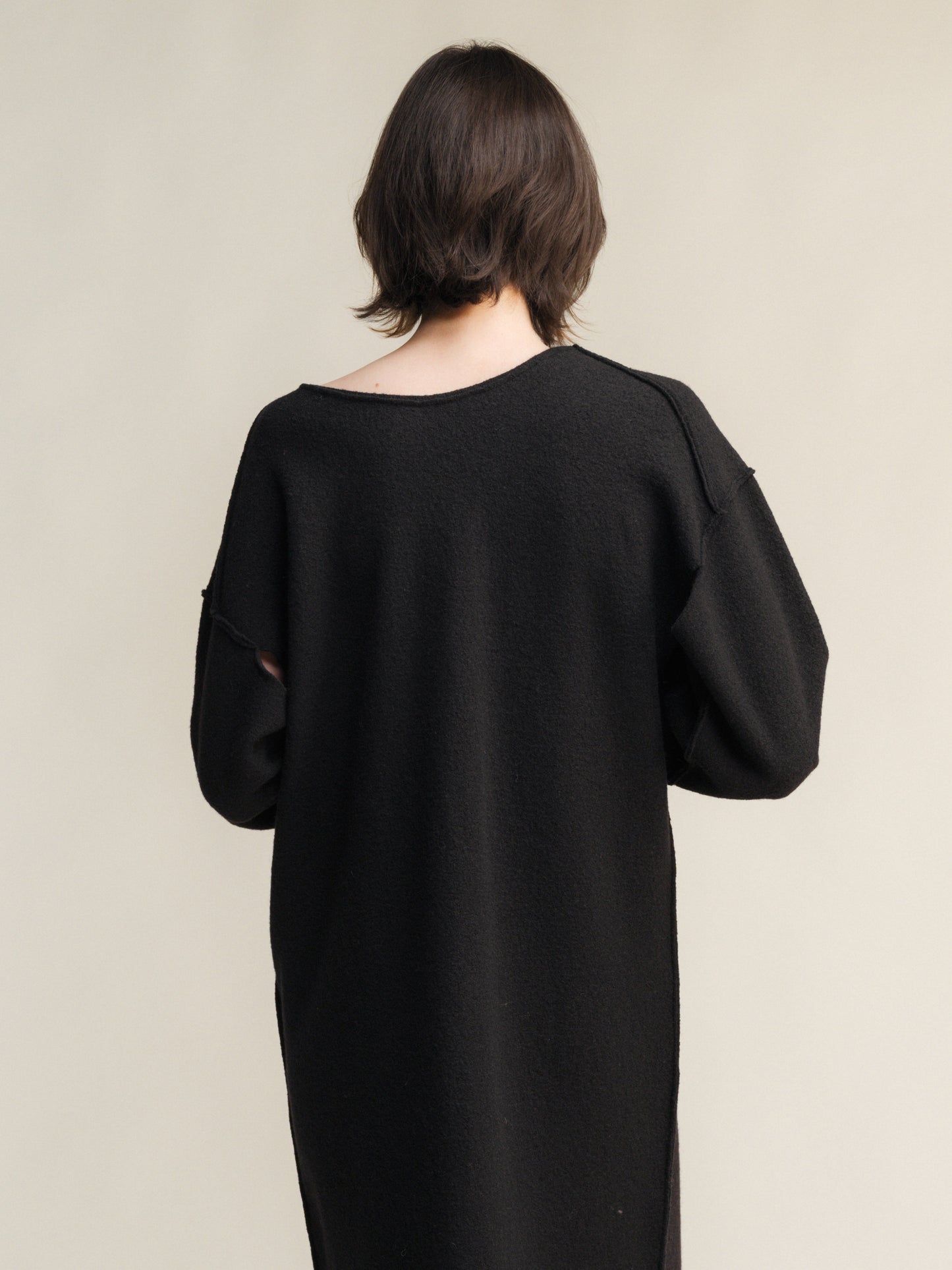 Boiled Wool V-Neck Dress