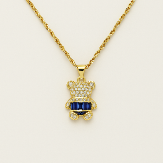 Teddy Elegance – Gold-Plated Necklace with Blue & White CZ Stones