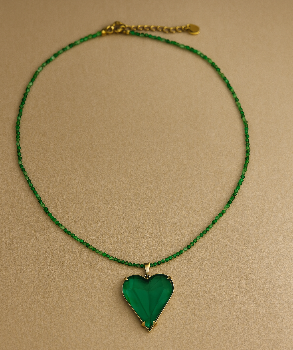 Heart-Shaped Gemstone Jewelry Set – Gold Plated Necklace & Earrings