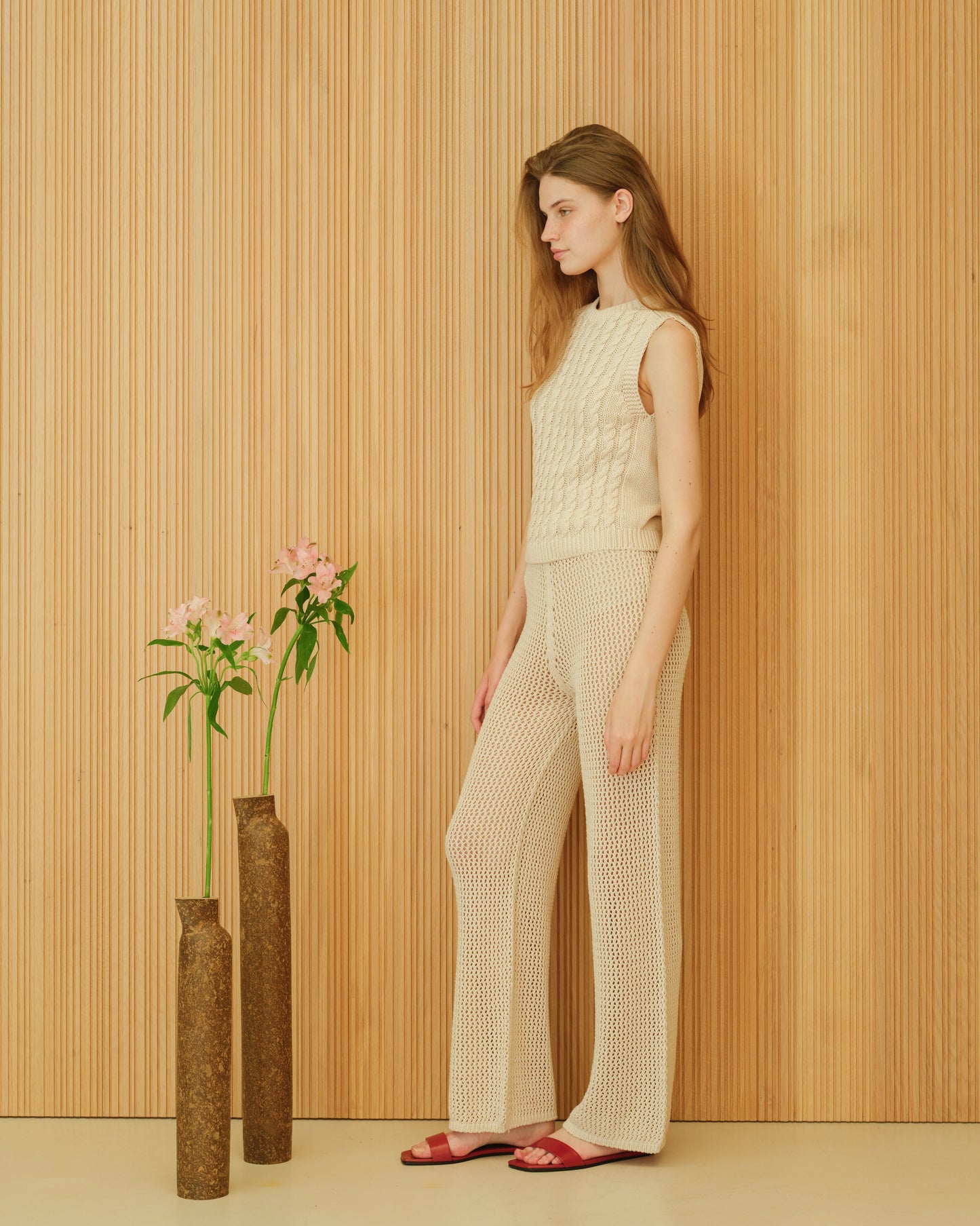 Fine Cotton Cable Tank Top (3D-Knit)