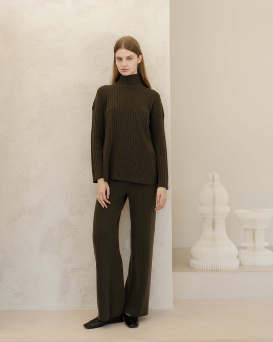 Cashmere Mix Ribbed High Neck with Side Slits