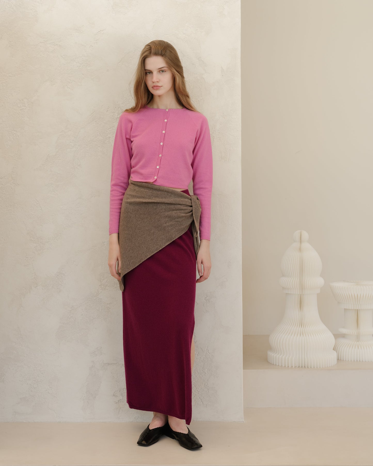 Cashmere Mix High-Waist Long Skirt With Side Slit (3D-knit)