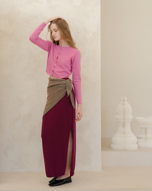 Cashmere Mix High-Waist Long Skirt With Side Slit (3D-knit)