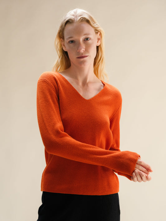 Cashmere Mix Full Ribbed V-Neck