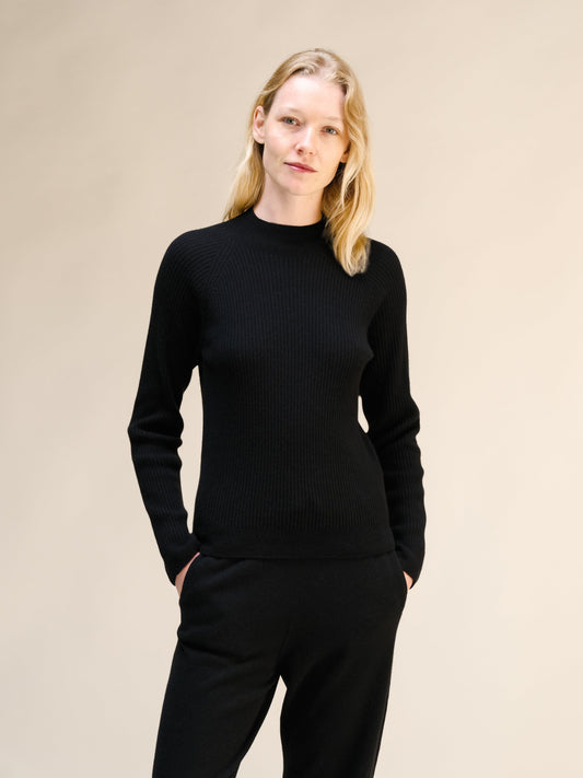 Cashmere Mix Ribbed Mock Neck Sweater (3D-Knit)