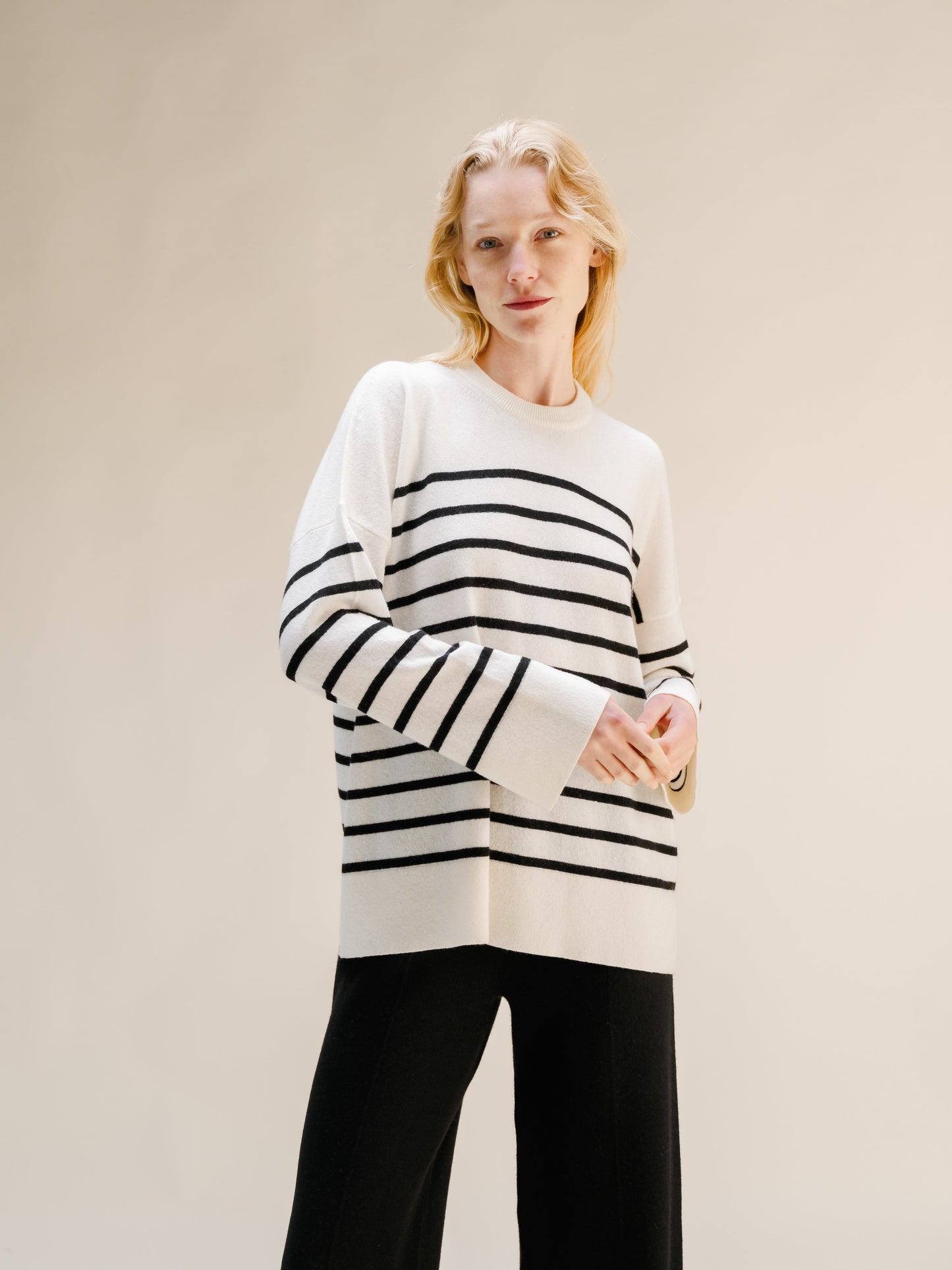 Cashmere Mix Striped Crewneck Sweater