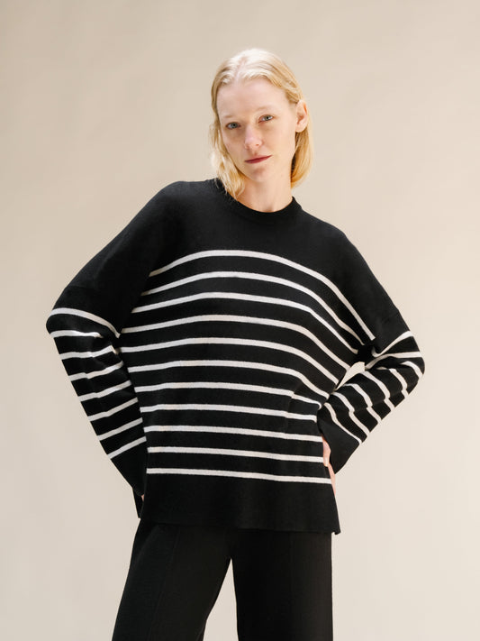 Cashmere Mix Striped Crewneck Sweater