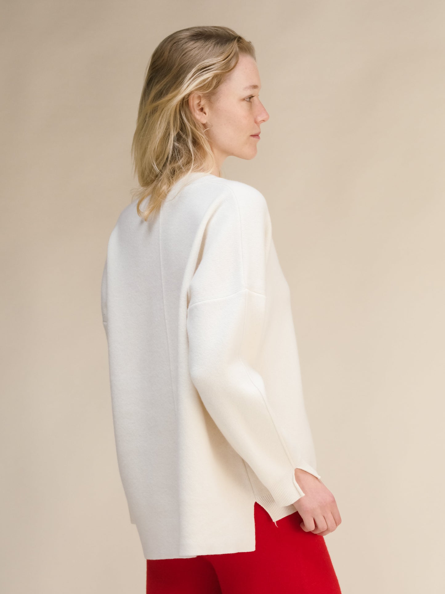 Cashmere Mix Solid Maxi V Neck with Side Slits