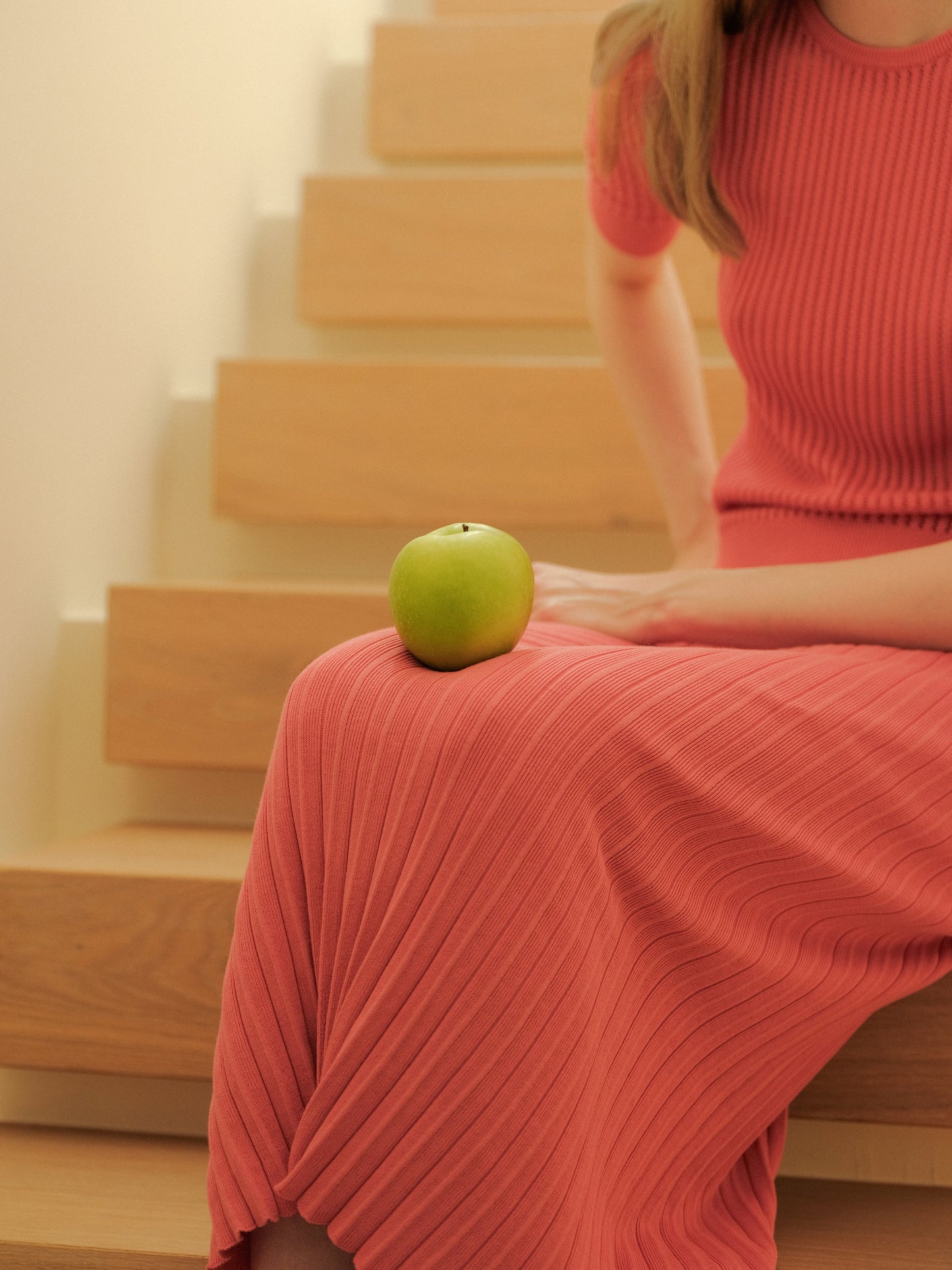 Fine Cotton Plissé Long Skirt (3D-Knit)