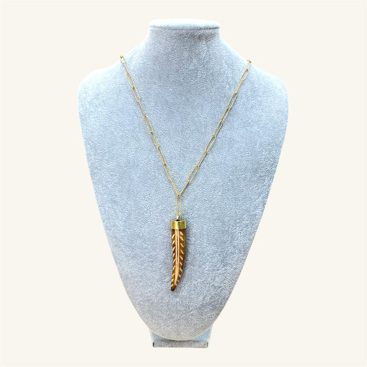 Carved Horn Pendant Necklace â Gold Paperclip Chain