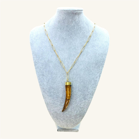 Curved Light Horn Pendant – Gold Paperclip Chain Necklace