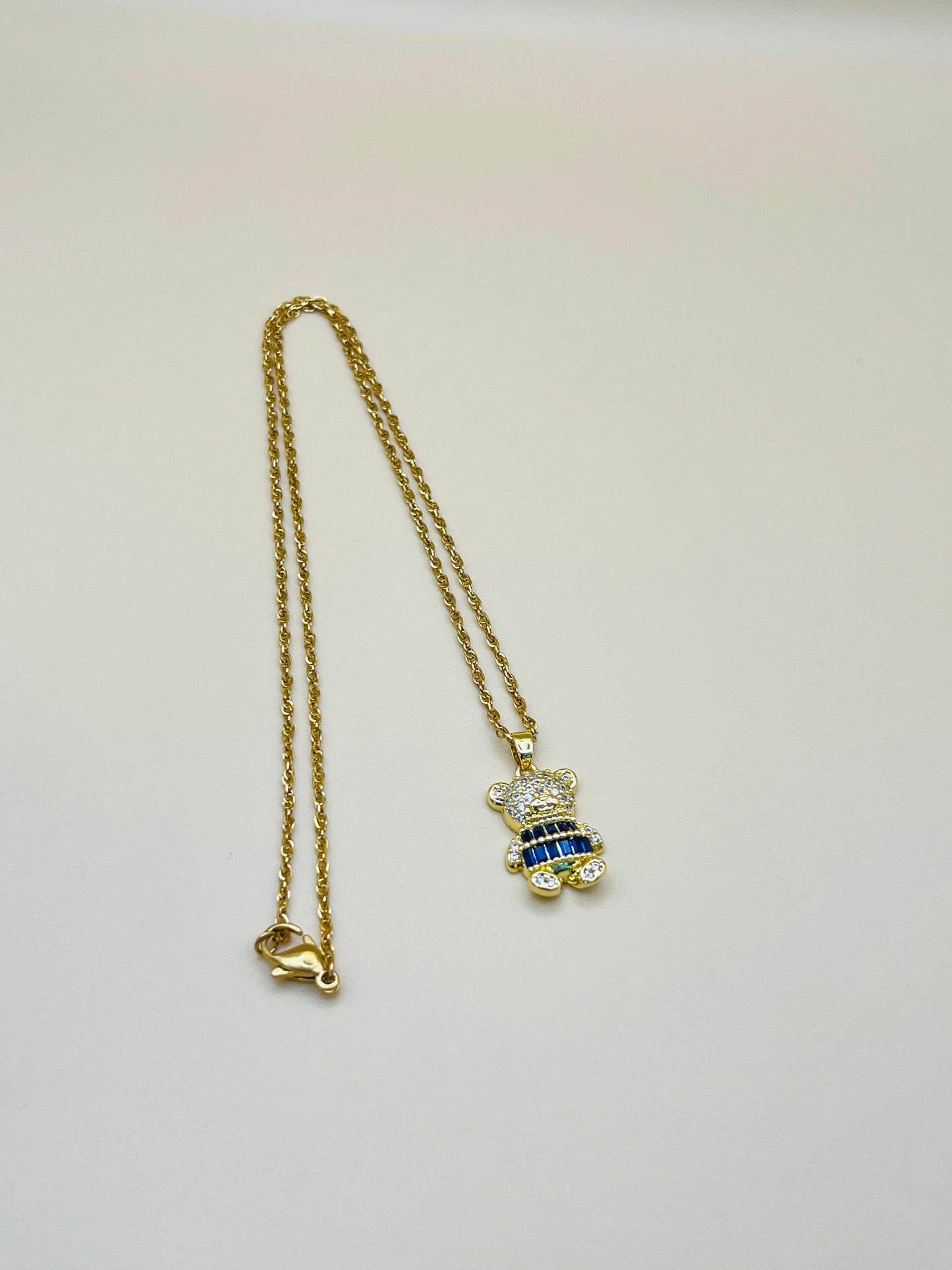 Teddy Elegance – Gold-Plated Necklace with Blue & White CZ Stones