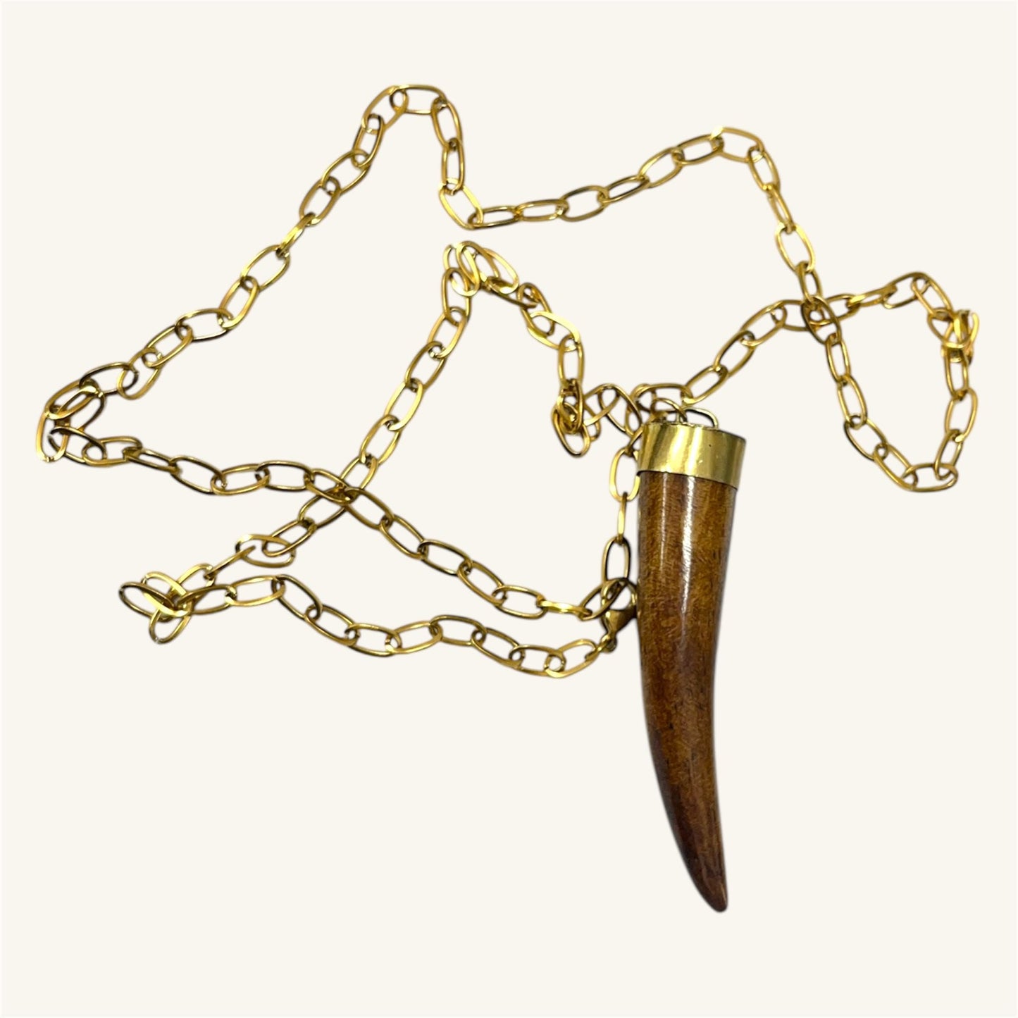 Horn Pendant Necklace – Bone & Gold Stainless Steel | Handmade in Italy – PARNIN