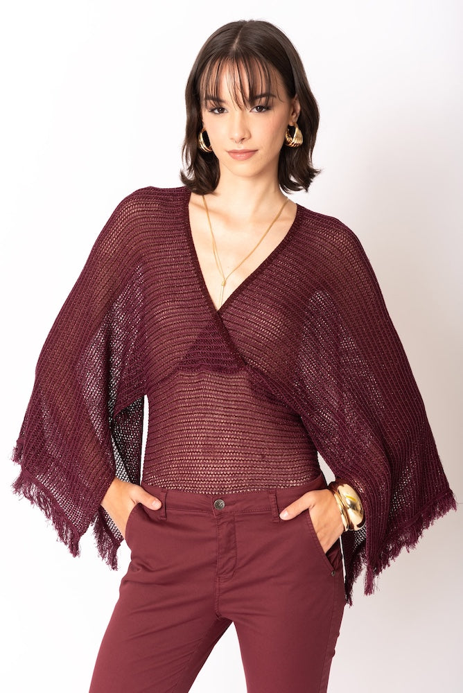 Maglia lurex manica larga con frangina