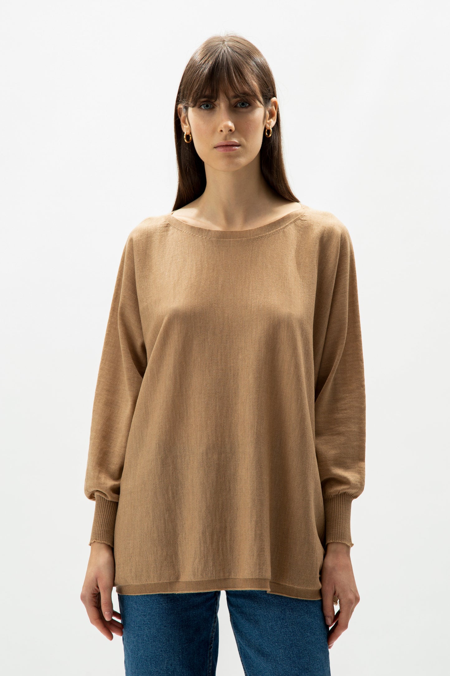 Extra Fine Merino Wool Boat Neck Oversized Sweater (3D-Knit)
