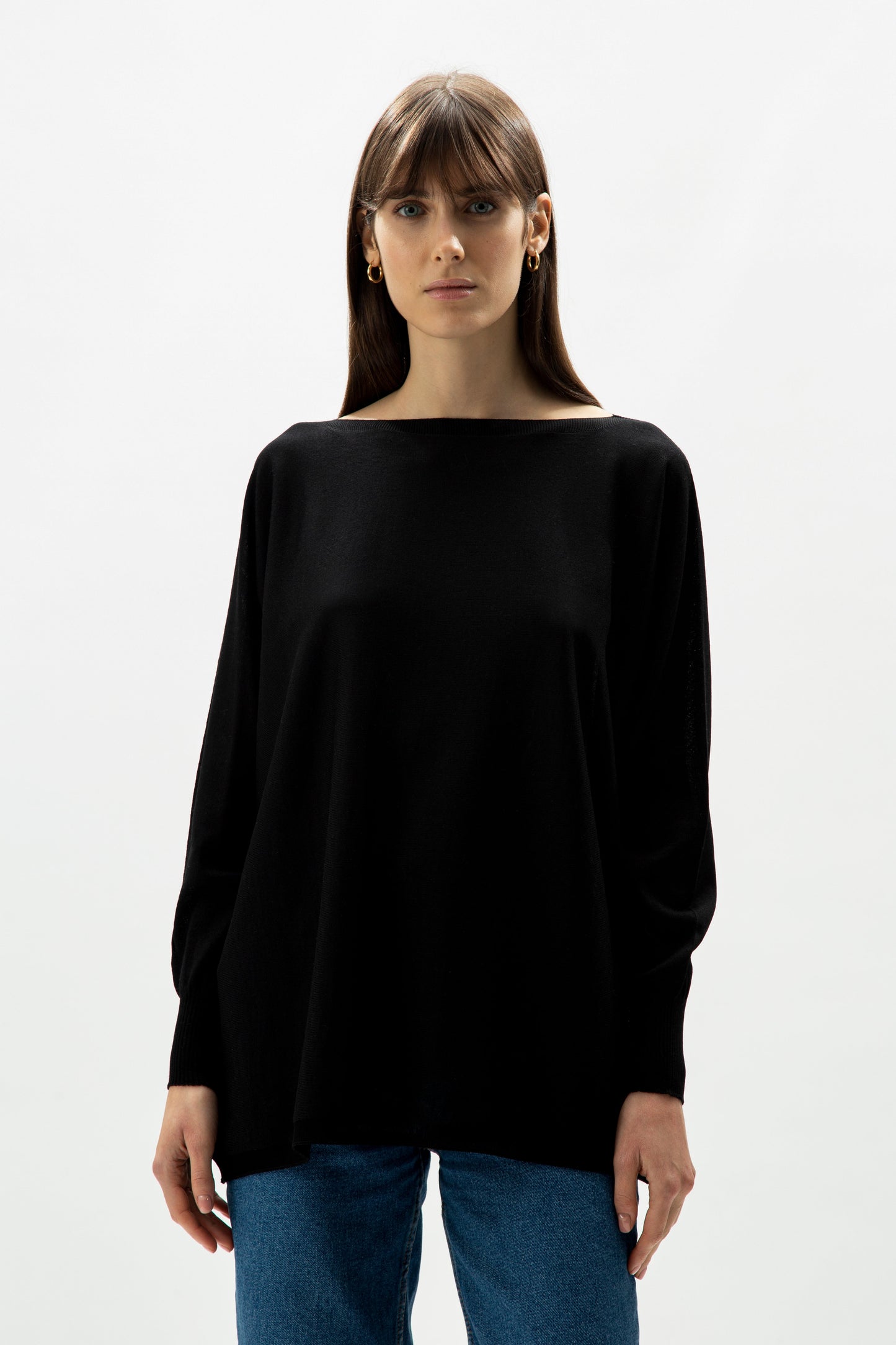 Extra Fine Merino Wool Boat Neck Oversized Sweater (3D-Knit)