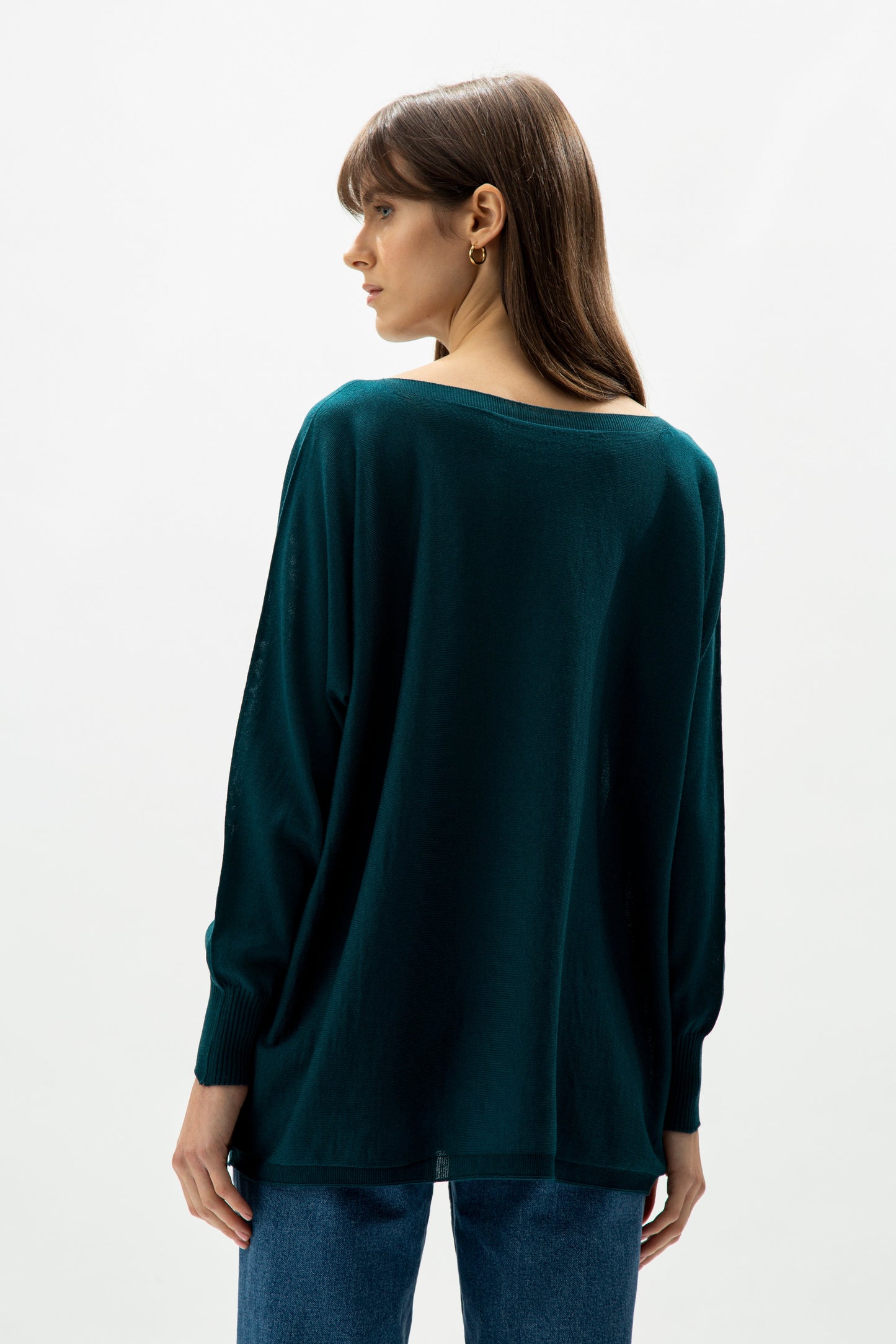 Extra Fine Merino Wool Boat Neck Oversized Sweater (3D-Knit)