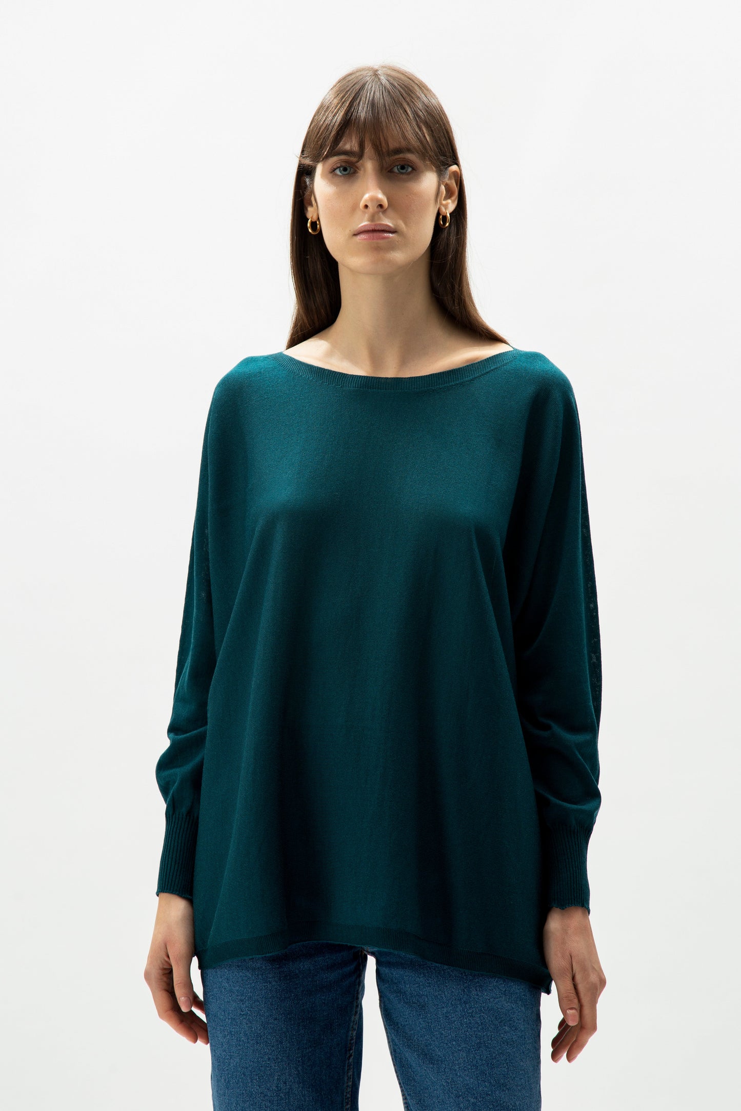 Extra Fine Merino Wool Boat Neck Oversized Sweater (3D-Knit)