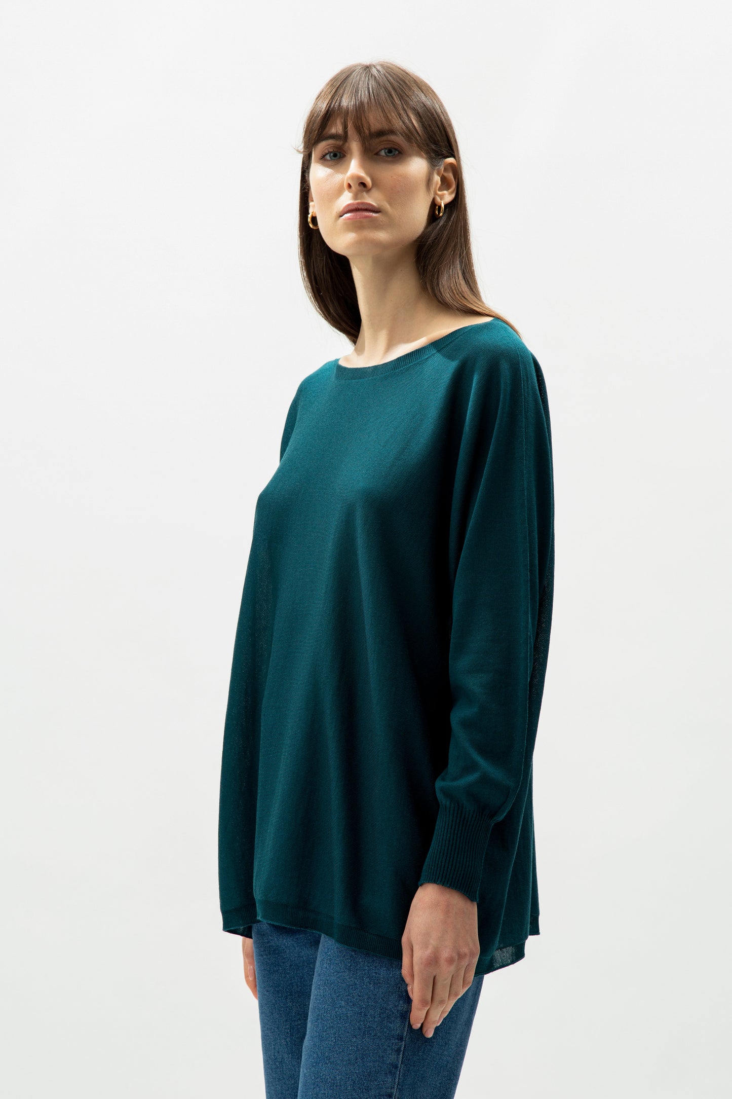 Extra Fine Merino Wool Boat Neck Oversized Sweater (3D-Knit)