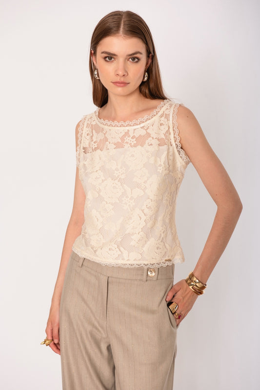 Top bustino pizzo bottoni schiena