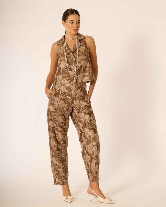 pantaloni ricamo fiori No-nà