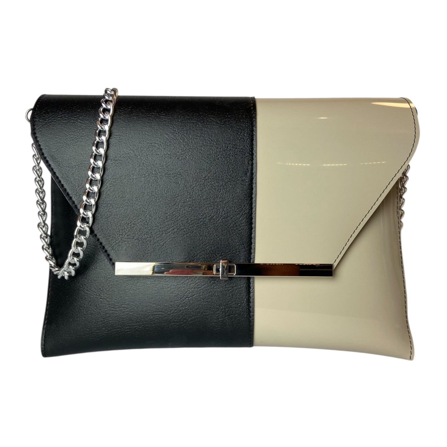 Clutch Maxi Black & Beige Lucido - Borsa donna a mano e tracolla