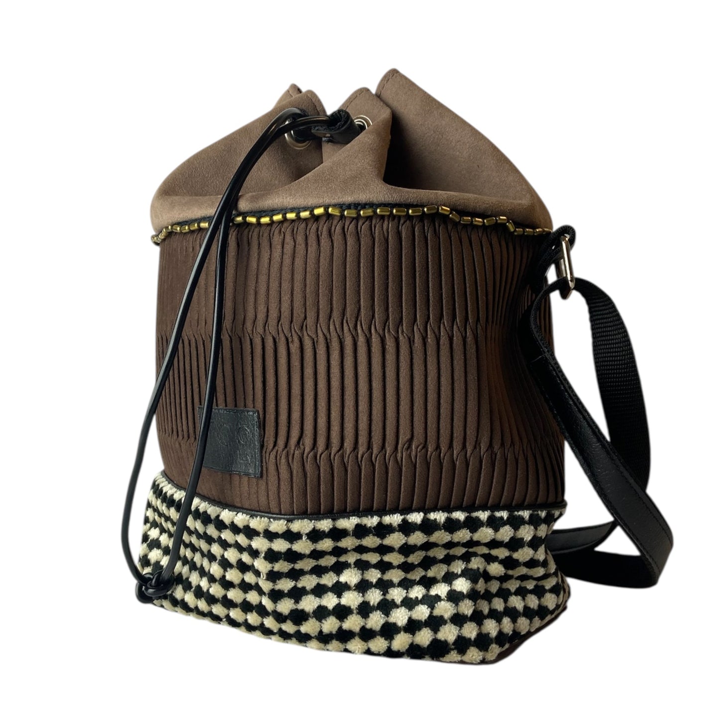 Secchiello Marrone & Pied de Poule - Borsa donna a tracolla