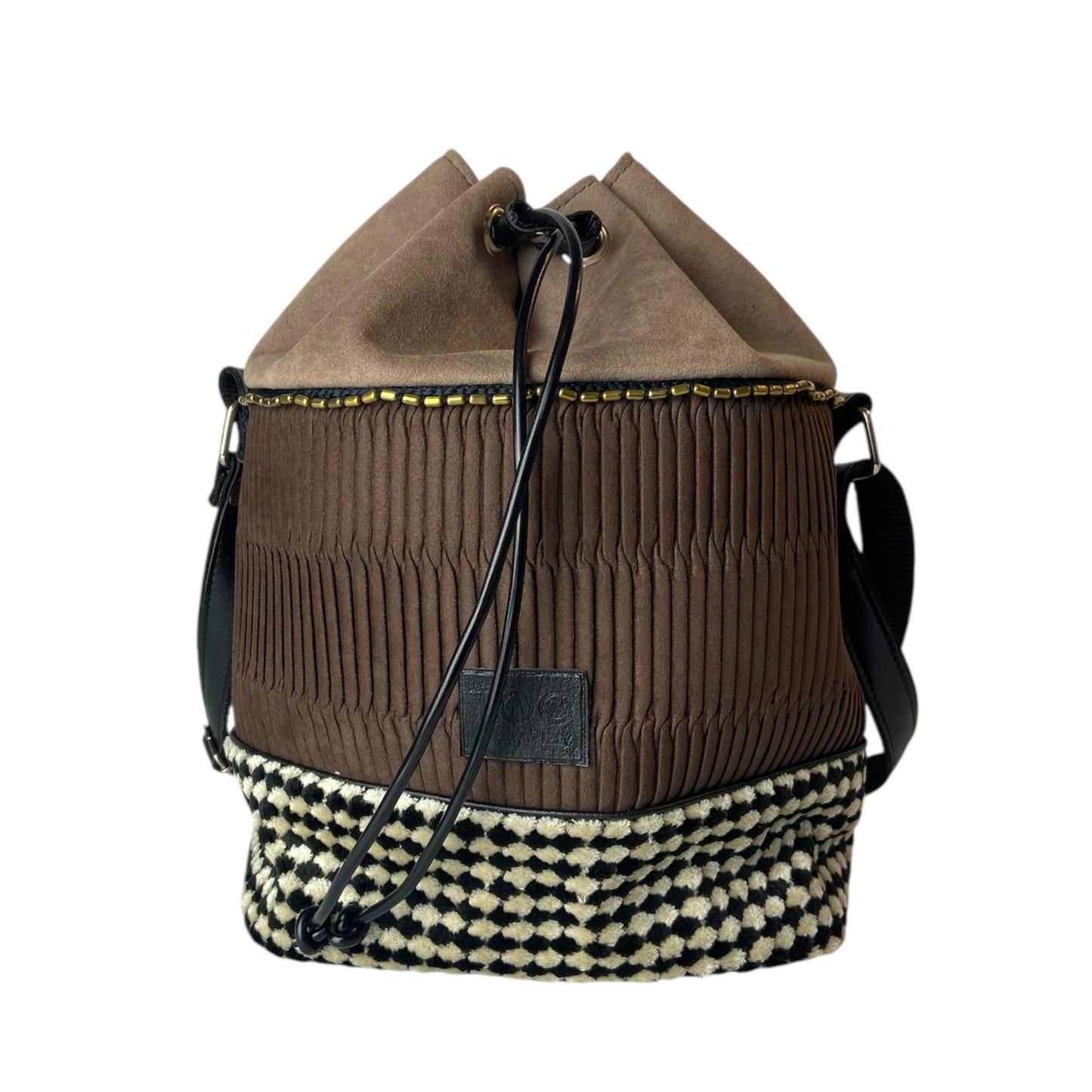 Secchiello Marrone & Pied de Poule - Borsa donna a tracolla