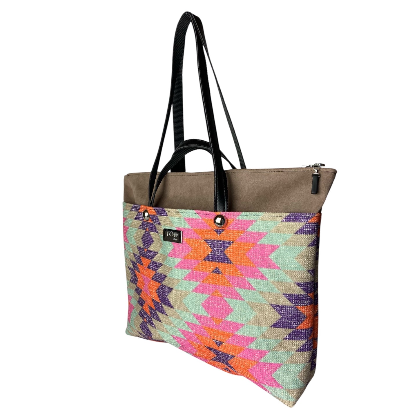 Shopper Geo & Taupe - Borsa donna a mano e spalla