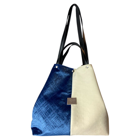Tote Blue & Cream - Borsa donna a mano e a spalla