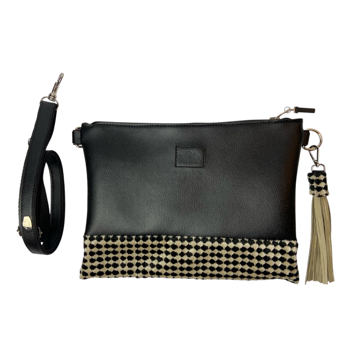Tracollina Noir Pied de Poule  - Pochette donna a mano e tracolla