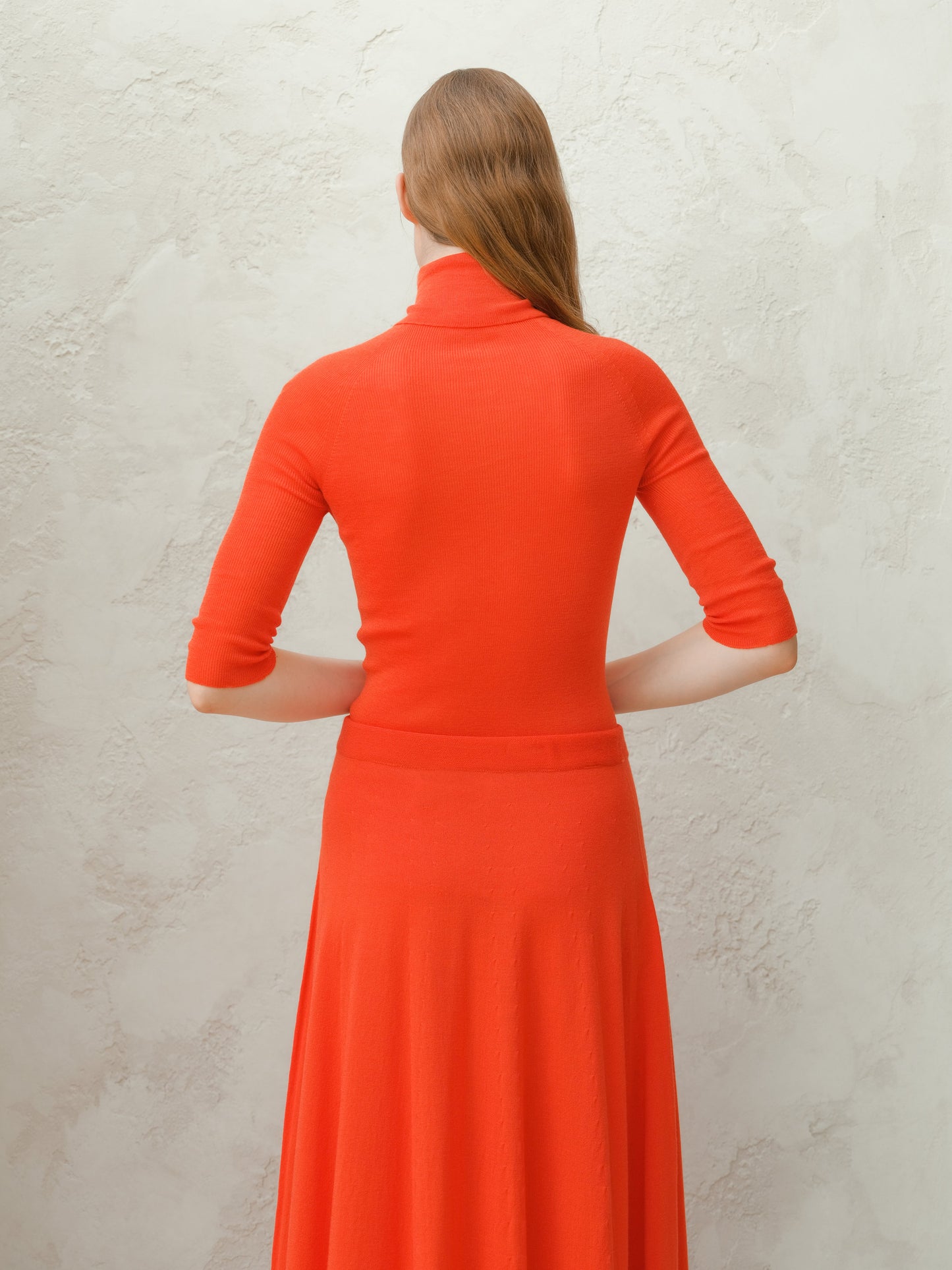 Extra Fine Merino Wool 3/4 Sleeve Ribbed Turtleneck  (3D-Knit)