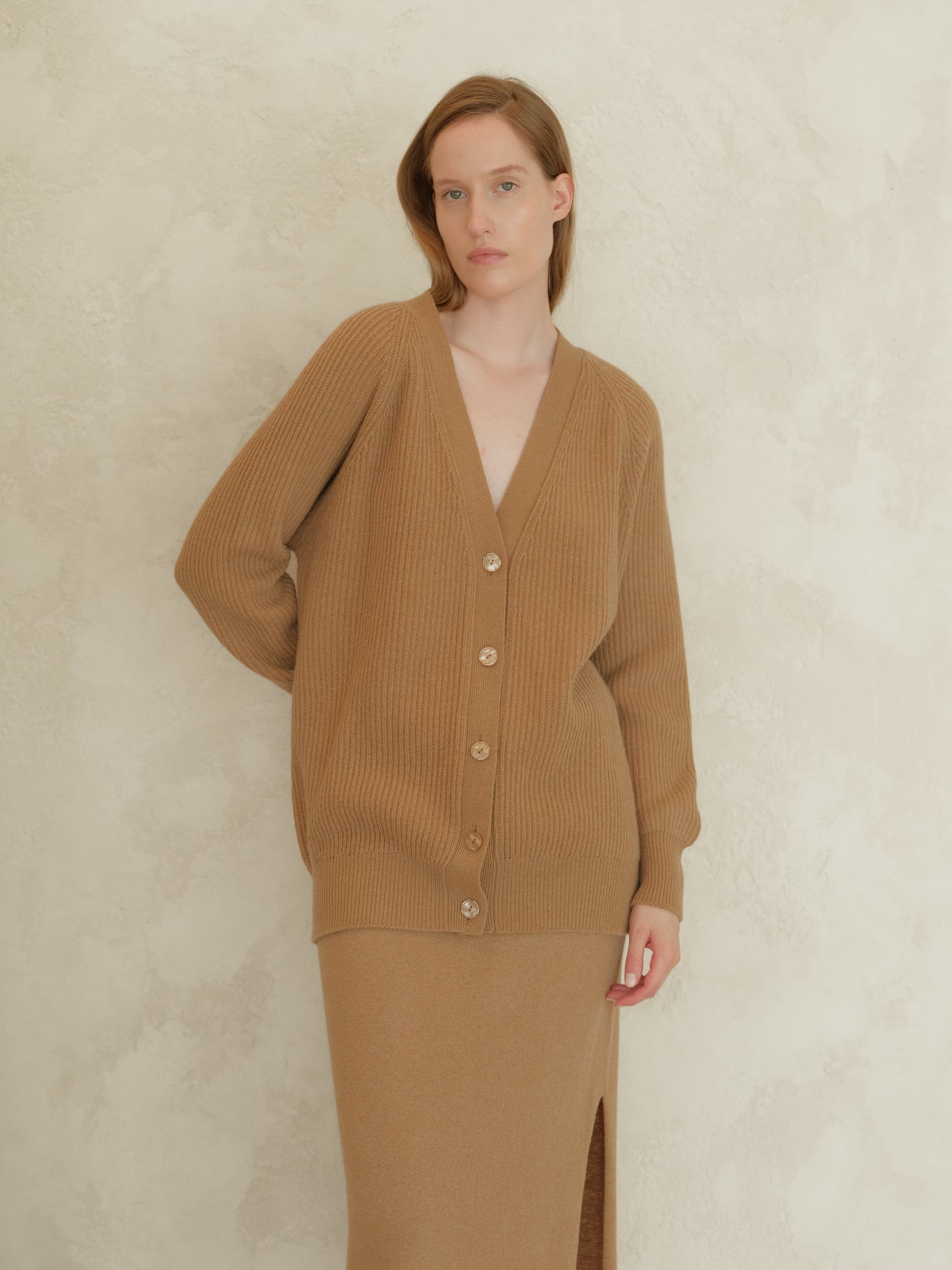 Cashmere Mix Long Ribbed Cardigan