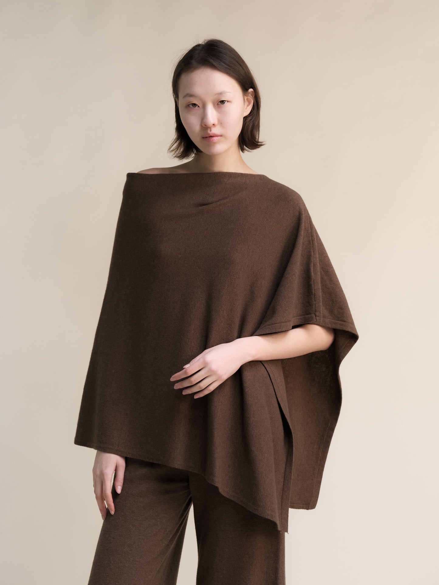 Cashmere Mix Asymmetric Poncho