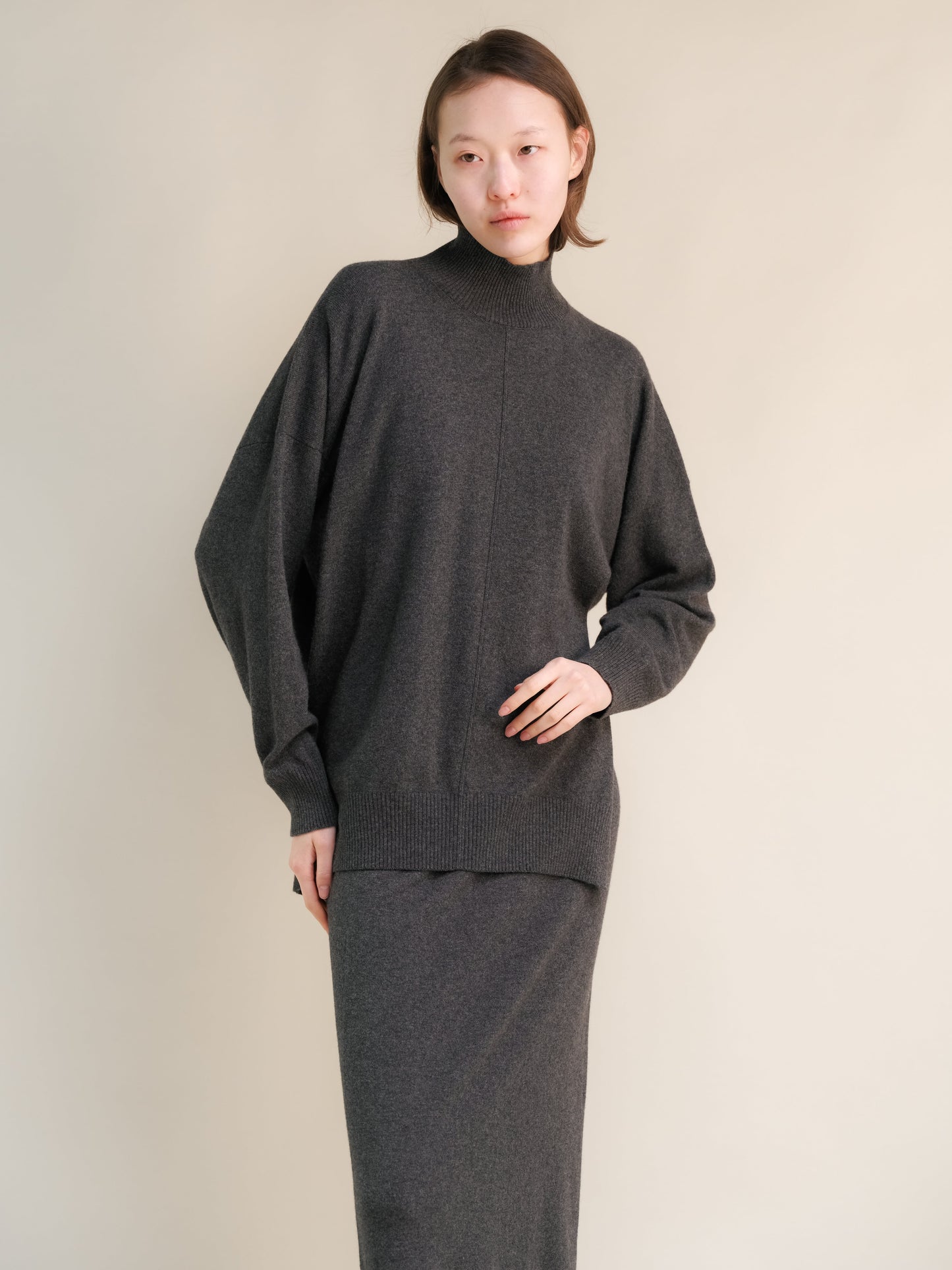 Cashmere Mix Lightweight Turtleneck Sweater with Lateral Slits