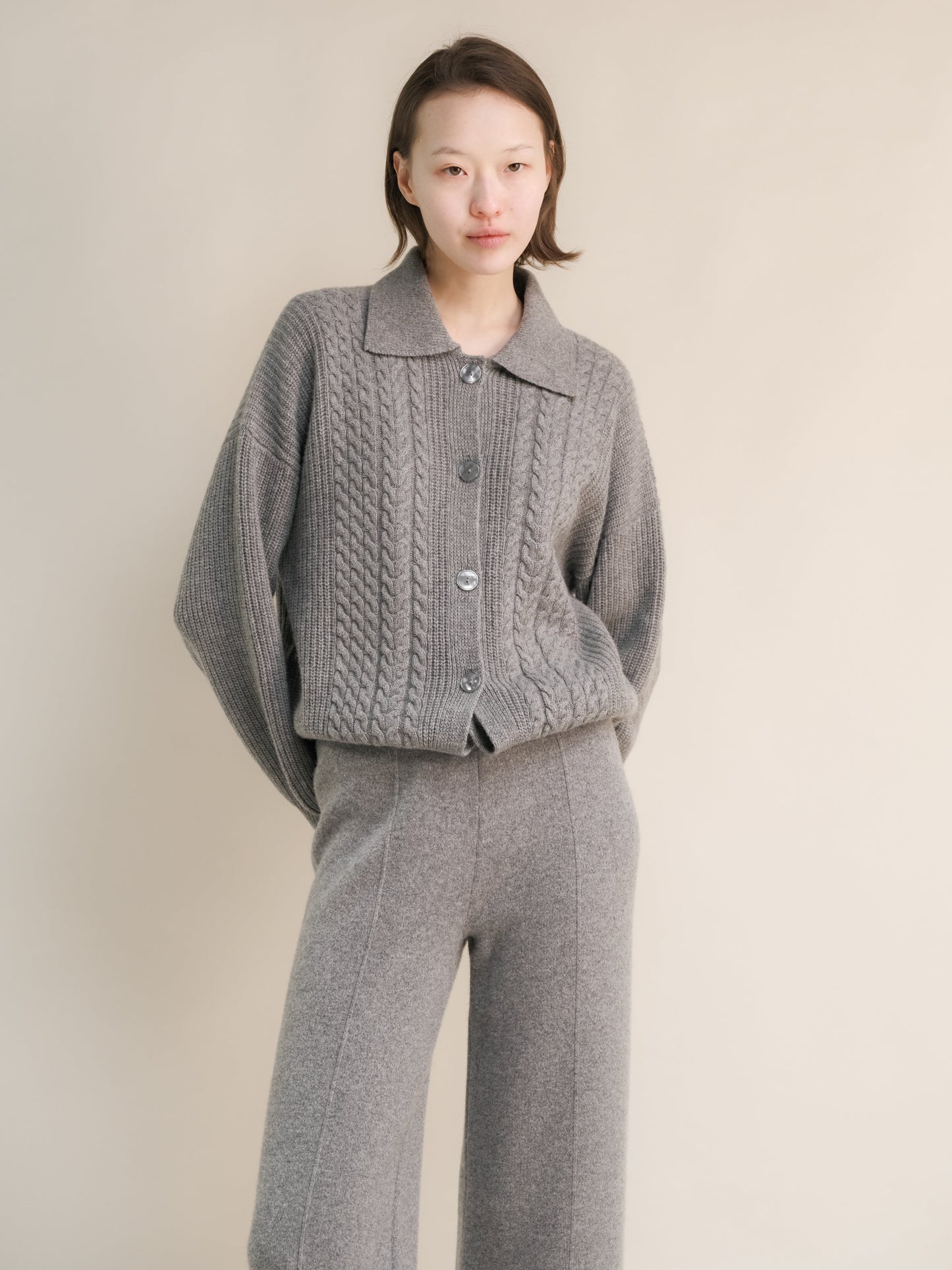 Cashmere Mix Cable Polo Cardigan