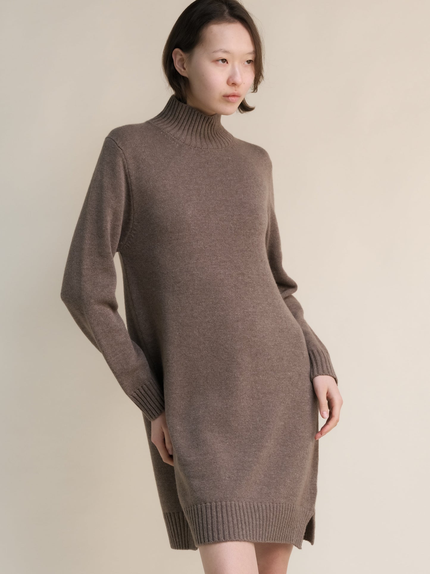 Cashmere Mix High Neck Midi Dress
