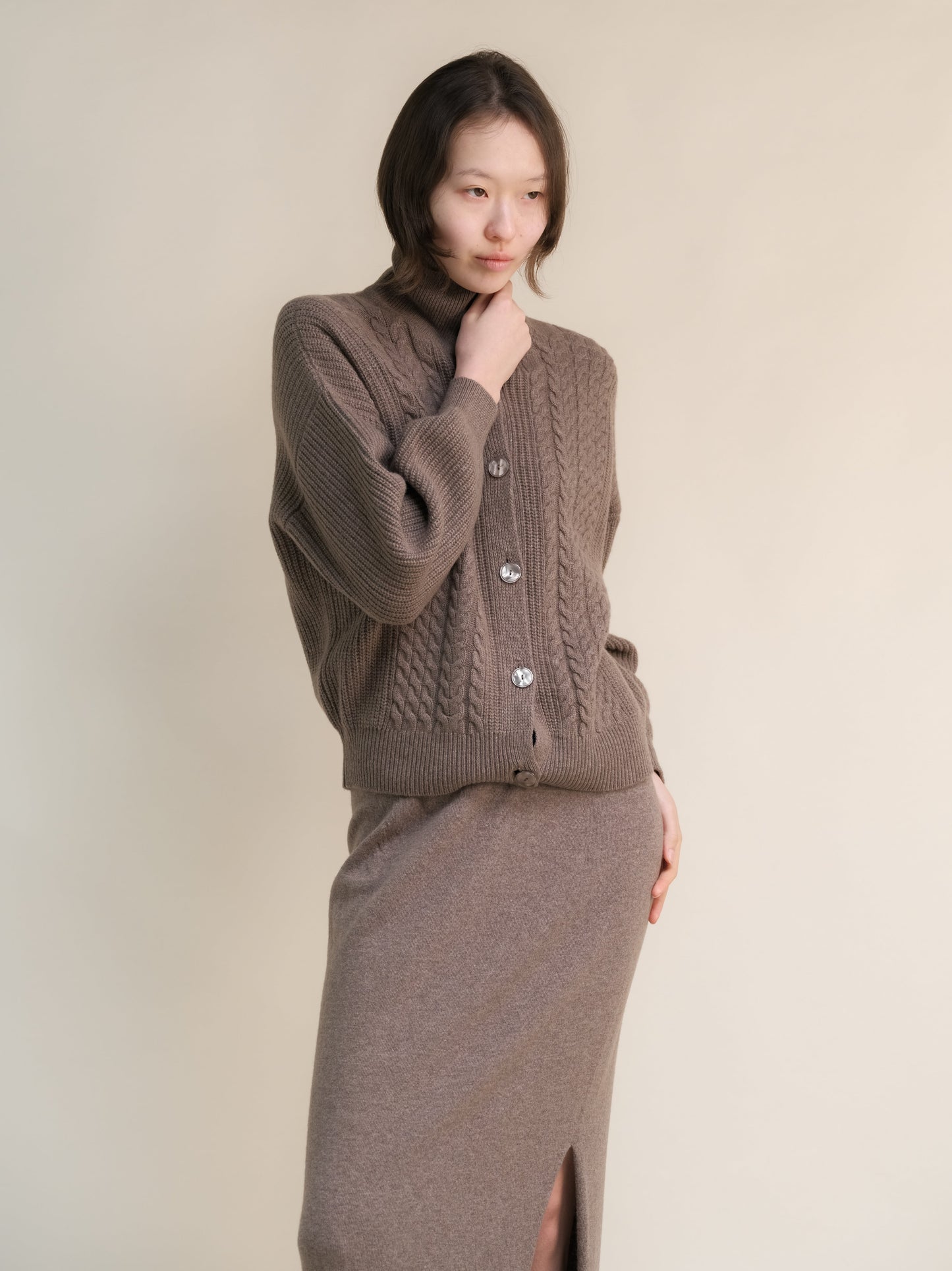 Cashmere Mix Cable Polo Cardigan