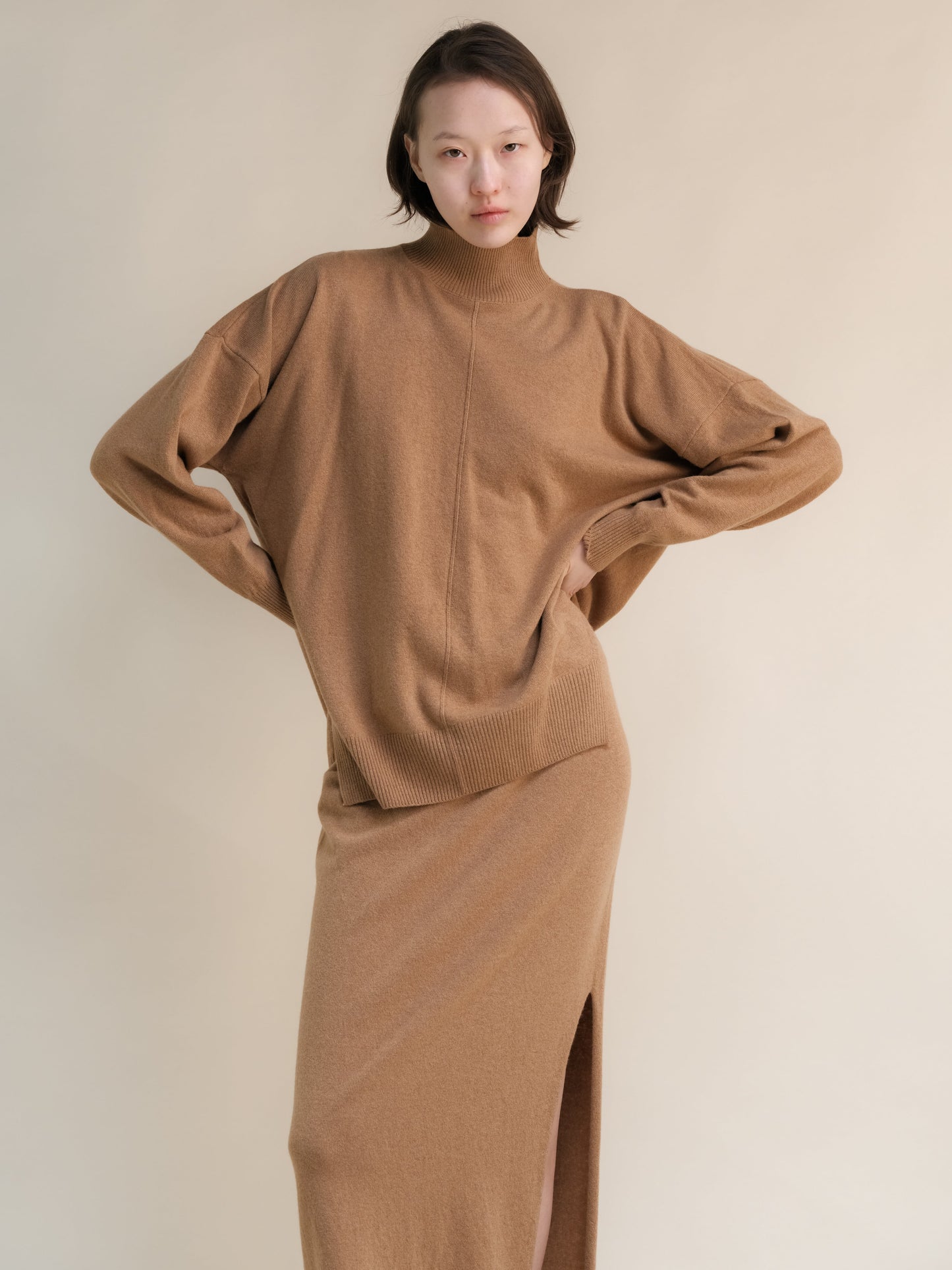 Cashmere Mix Lightweight Turtleneck Sweater with Lateral Slits
